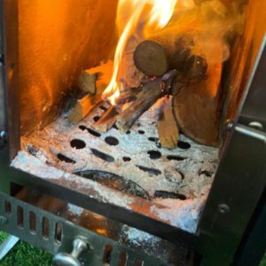 Wood fire in the sauna stove