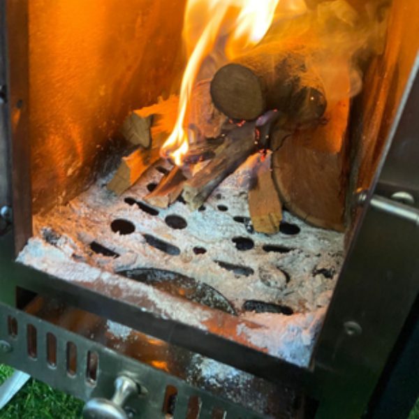 Wood fire in the sauna stove