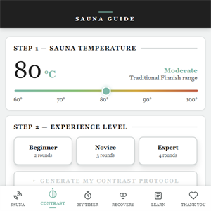 TwigGo sauna app contrast therapy screen