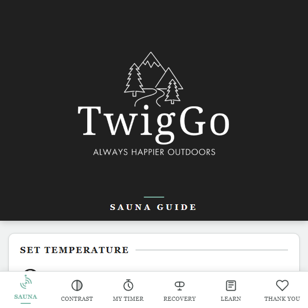 TwigGo app front page TwigGo sauna app home screen