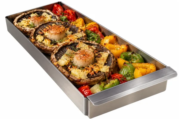 TwigGo Ember Oven 7 Roasted mushrooms and peppers in the Ember Oven stainless steel tray